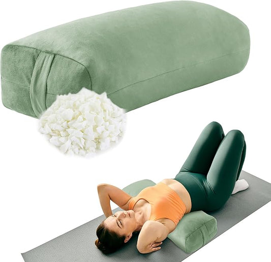 HOMBYS Shredded Foam Yoga Bolster Pillow for Restorative Yoga & Meditation, Versatile Rectangular Yoga Support Pillow Premium Meditation Cushion with Washable Velvet Cover& Carry Handle - Bloomnest