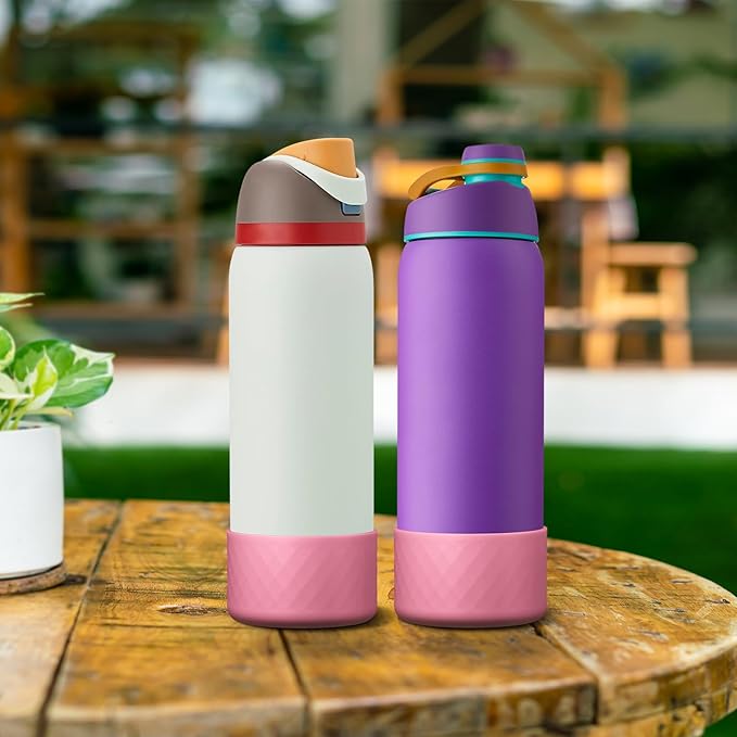 2PCS Silicone Water Bottle Boot for Owala 24oz 32oz 40oz, Anti-Slip Protective Sleeve Bottom Bumper Protector for FreeSip, Twist, and Flip Stainless Steel Water Bottles Alwenid
