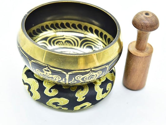 4" Exquisite Tibetan Singing Bowl Set for Meditation ~ Auspicious Eight Lucky Symbols, Buddha Eye - Bloomnest