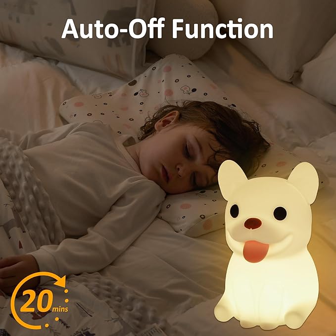 Attivolife Funny Dog Night Light, Puppy Bulldog Animal Silicone LED Touch Lamp with Timer Dimmable, USB Rechargeable Feeding Toddler Bedroom Bedside Decor Birthday Xmas Gifts for Kid Baby Child - Bloomnest