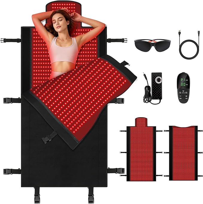 Full Body Red Light Therapy Mat, Large Size Red Light Therapy for Body 660 & 850nm Dual Wavelength Red Light Blanket, Birthday Christmas Gifts for Women Men Mom Dad Father Lover Black fyovuv