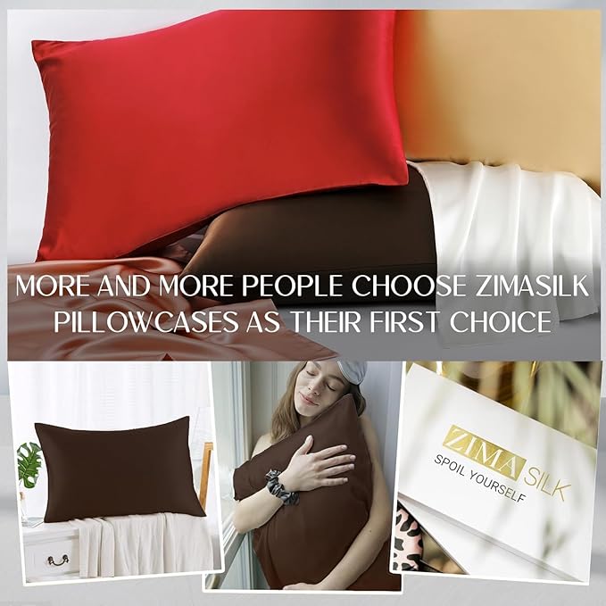 ZIMASILK 100% Pure Mulberry Silk Pillowcase for Hair and Skin Health,Soft and Smooth,Both Sides Premium Grade 6A Silk,600 Thread Count,with Hidden Zipper,1pc (Queen 20''x30'',Chocolate) - Bloomnest