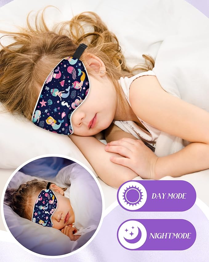 Sleep Mask for Kids - Cute Kawaii Cartoon Silk Sleeping Mask with Adjustable Strap Soft Smooth Light Eye Mask for Sleeping Silk Kids Eye Cover for Boys Girls Teens, BU Fish Ocean - Bloomnest