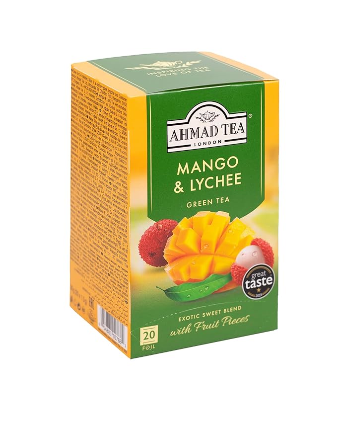 Ahmad Tea Green Tea, Mango & Lychee Teabags, 20 ct (Pack of 1) - Caffeinated & Sugar-Free - Bloomnest