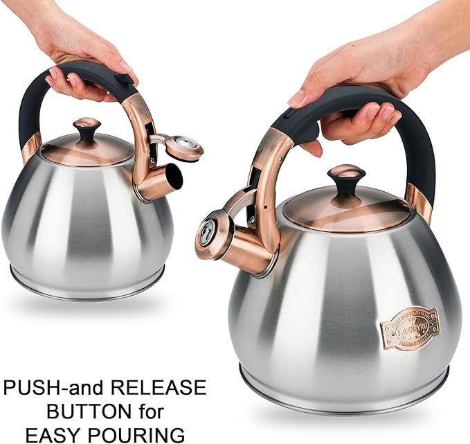 Tea Kettle Stovetop Whistling Kettle Teapot, 3Quart Tea Pot Stainless Steel Teakettle for Stove Top with Heat Proof Ergonomic Handle - Bloomnest