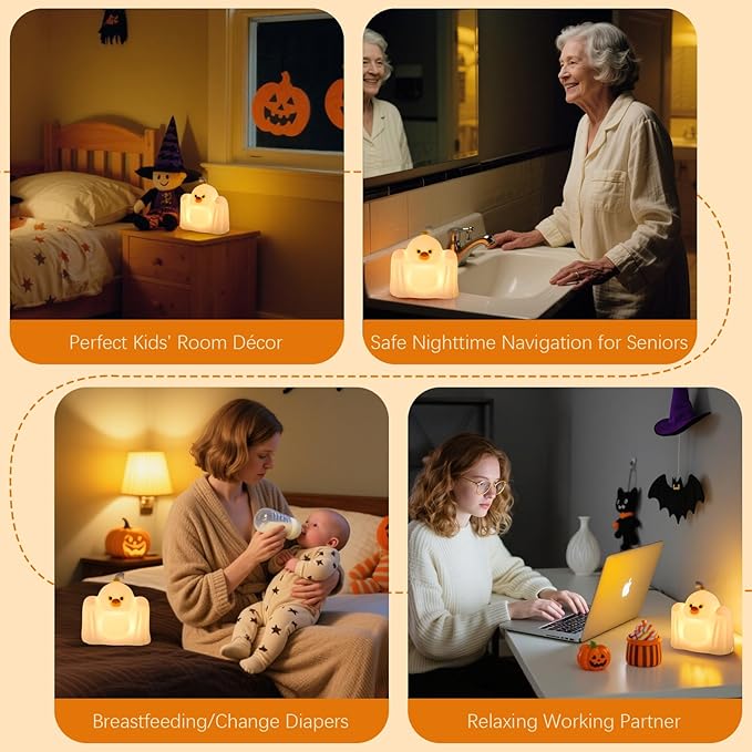 Ghost Duck Night Light for Kids, Cute Halloween Decor Squishy Lamp, Fun Weired Gag Ducky Gifts, Rechargeable Dimmable Bedside Animal Lamp, Baby Room Boys Girls College Dorm Trendy Stuff - Bloomnest