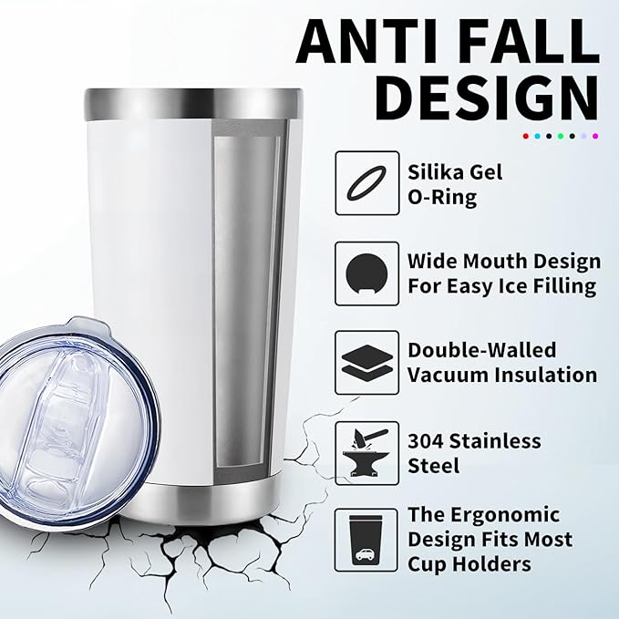 1 Pack 20oz Stainless Steel Tumbler with Lid, Leakproof Double Wall Travel Mug for Hot/Cold Drinks, Home Office Outdoor Party Use, Durable Powder Coated Insulated Cup/White - Bloomnest