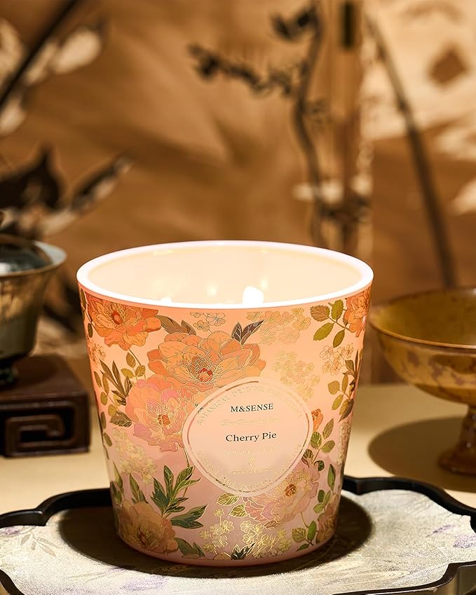 M&SENSE Cherry Pie Scented Candle, 28.2oz 3 Wick Natural Soy Wax Large Candles, Long Lasting Clean Slow Burning No Toxic Décor for Home Relaxation, Romantic Dates & Gift-Giving - Bloomnest