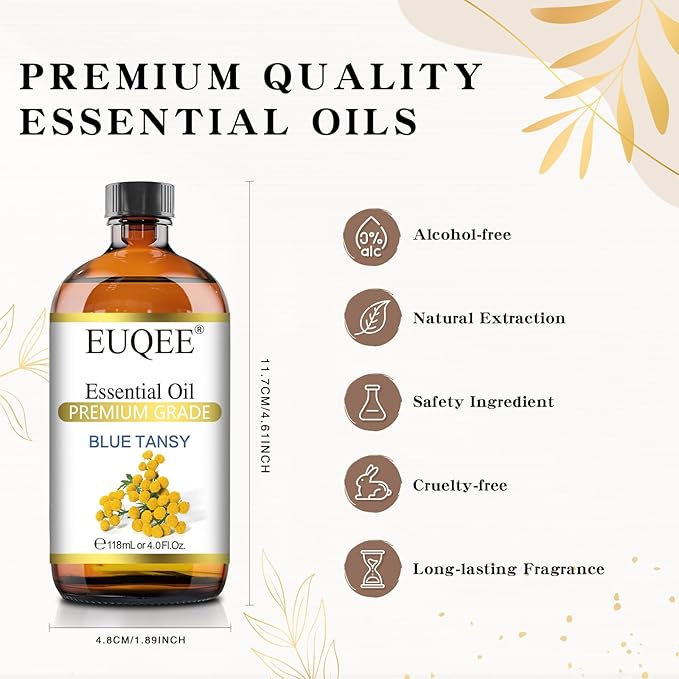 EUQEE Blue Tansy Essential Oil 118mL/4oz Pure Blue Tansy Oil Premium Essential Oil for Diffuser, Soap Making, Skin Care with Glass Dropper - Bloomnest