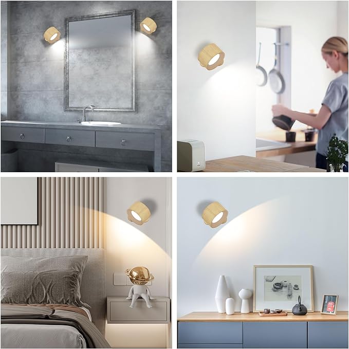 Battery Operated Wall Light, LED Wall Sconce with 3 Color Modes 3 Brightness Levels 360°Rotation Lighting Touch Control, Wall Mounted Lamp Cordless Wall Lamp for Bedroom Reading Bedside-1Pack - Bloomnest