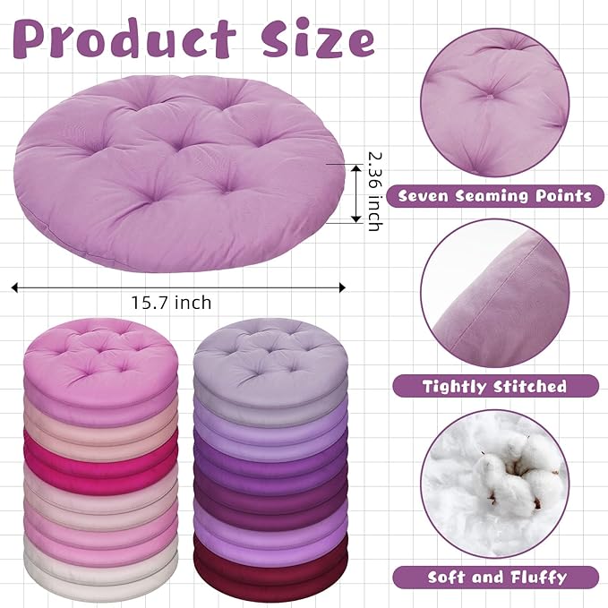 Tinideya 24 Pcs Round Floor Cushions Floor Pillows Meditation Seat Pillows Flexible Seating for Adults Kids, Chair Cushions for Classroom, Nursery, Living Room, Yoga(Medium 15.7 Inch,Pink-Purple) - Bloomnest