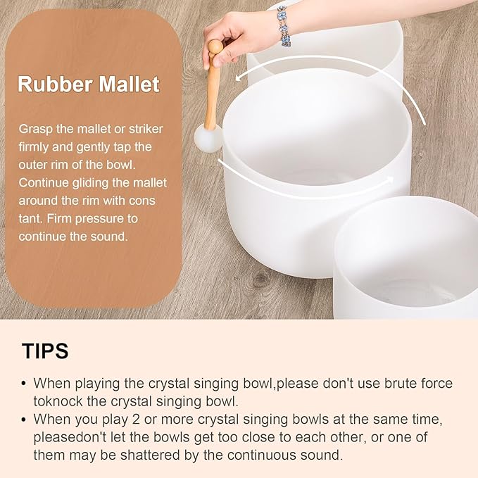 Singing Bowls 432hz B Note 8-Inch Crystal Singing Bowl With A Free Mallet And O-Ring For Sound Healing, Meditation, Yoga, and Sound Baths - Bloomnest