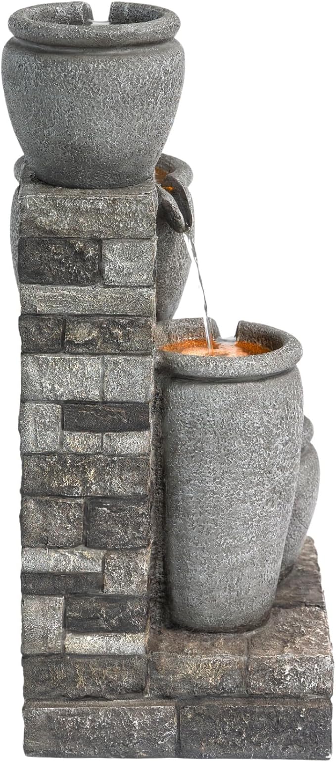 Teamson Home 30.7" 4-Tier Cascading Bowl Solar Powered Water Fountain for Outdoor Living Spaces, Gray - Bloomnest