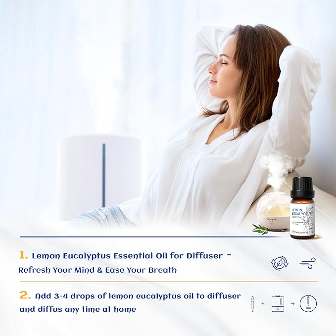 HIQILI Lemon Eucalyptus Oil, for Spary, Diffuser, Indoors, Outdoors, Garden, Yard, 100% Pure Natural - 0.33 Fl Oz - Bloomnest