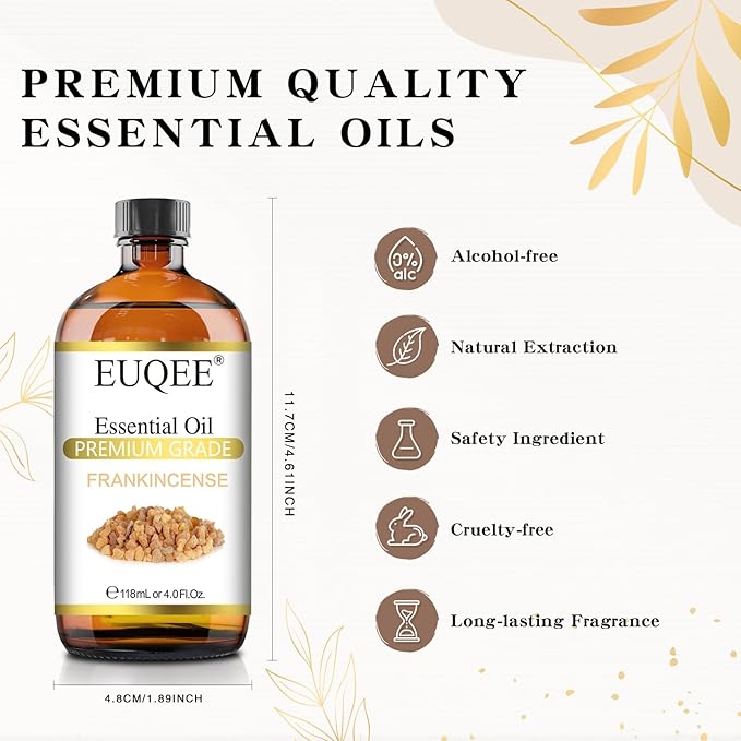 EUQEE Frankincense Essential Oil 118ml Large Bottle Pure Frankincense Oil with Glass Dropper Great for Aromatherapy, Diffuser, Soap Making - 4 Fl.Oz - Bloomnest
