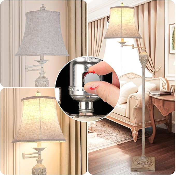 Traditional LED Floor Lamp with 350° Adjustable Swing Arm Lamp – Vintage Pole lamp Swing arm for Living Room, Bedroom and Office – Rustic Upright Floor Light for Home Décor with Faux Silk Fabric Shade - Bloomnest
