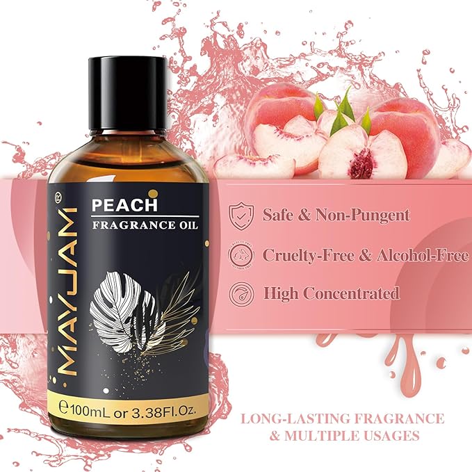 MAYJAM 100ML/3.38FL.OZ Peach Fragrance Oils with Glass Dropper, Essential Oils for Diffusers for Home, Long Lasting Scented Oils for Diffusers Soap Candle Making - Bloomnest