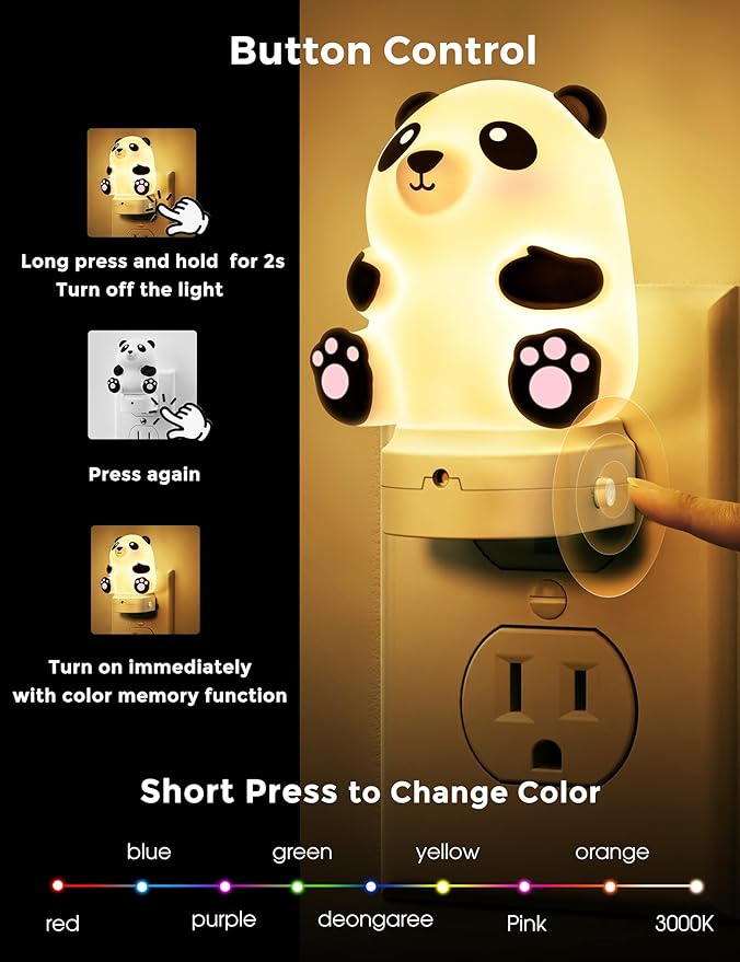 L LOHAS LED Night Light for Kids, 3D Cute Night Light Plug in, Dusk to Dawn Nursery Night Lights, RGB+Soft White 3000K, 3 Lighting Modes, Room Decor, Children - Bloomnest