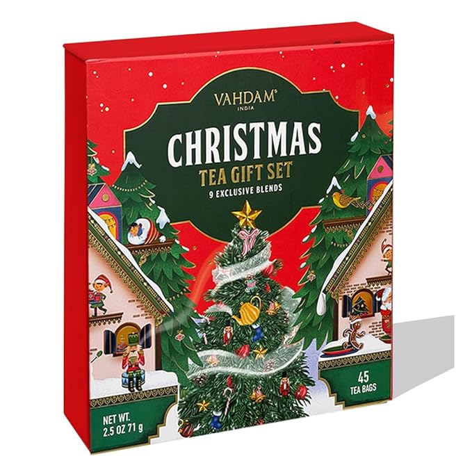 VAHDAM, Limited Edition Christmas Tea Gift Set | 45 Tea Bags, 9 Flavors - Holiday Gift Box | Christmas Presents For Women, Men & Adults, Christmas Gift Set - Bloomnest