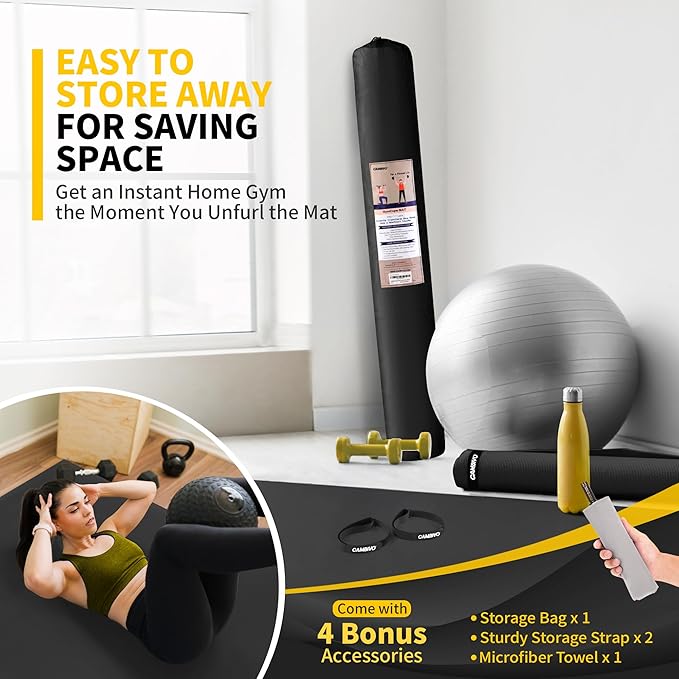 CAMBIVO Large Exercise Mat for Home Workout, 8'x6'/7'x5'/6'x4' (7 mm) Extra Thick Exercise Mat for Home Gym, Shoe-Friendly, Non-Slip Gym Mat for Jump Rope, Weights, Cardio, Fitness - Bloomnest