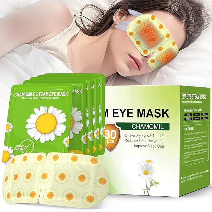 30 Packs Steam Eye Mask Chamomile,Warm Compress for Dry Eyes Sleep Mask,Hot Auto Heated Eye Masks Relaxing Gifts for Women Moist Heat Soothing Eye Fatigue,Disposable Eye Mask for SPA Essentials - Bloomnest