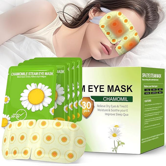 30 Packs Steam Eye Mask Chamomile,Warm Compress for Dry Eyes Sleep Mask,Hot Auto Heated Eye Masks Relaxing Gifts for Women Moist Heat Soothing Eye Fatigue,Disposable Eye Mask for SPA Essentials - Bloomnest