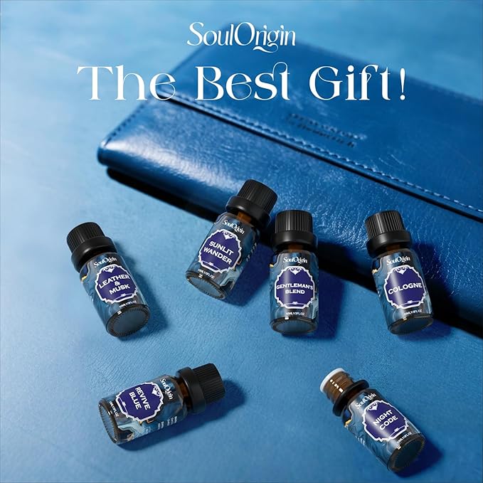 Cologne Fragrance Oils Set, Essential Oil for Diffuser, Men Scent Diffuser Oil, Use for Soap Candle Making, Cologne, Leather&Musk, Revive Blue, Sunlit Wander, Gentleman's Blend, Night Code - Bloomnest