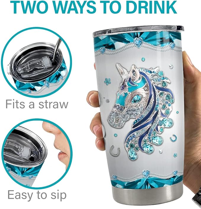 SANDJEST Personalized Horse Tumbler Jewelry Drawing Style 20oz 30oz Tumblers with Lid Gift for Women Girl Daughter Sister Animal Lovers Christmas Birthday - Bloomnest