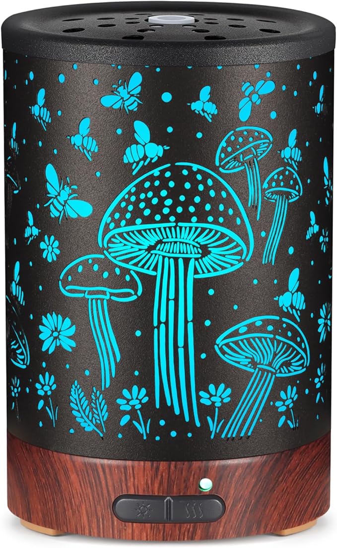 Essential Oil Diffuser- Aromatherapy Diffuser with7 Colors Light and Auto-Off for Women Metal Cool Mist Humidifier for Home and Office for Mom Women（Mushroom + Bee） - Bloomnest