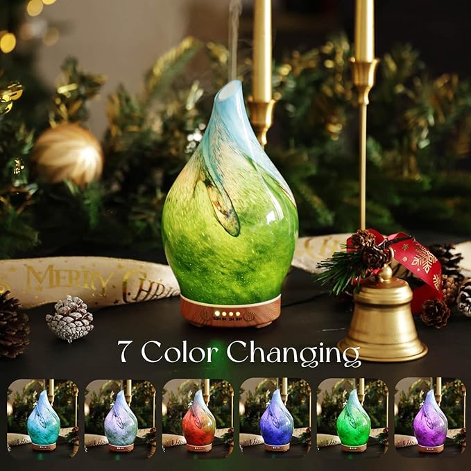 Porseme 150ml Essential Oil Diffuser Glass Color Changing Aroma Air Diffusers Aromatherapy Ultrasonic Cool Mist Humidifier 6 Running Hours Waterless Auto-Off for Sleeping Yoga Office Spa (Blue Grass) - Bloomnest