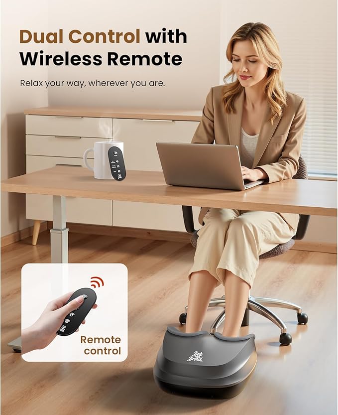BOB AND BRAD Foot Massager with Heat and Remote,FSA HSA Eligible,Shiatsu Deep Kneading Electric Feet Massager Machine for Plantar Fasciitis, Men Size 12