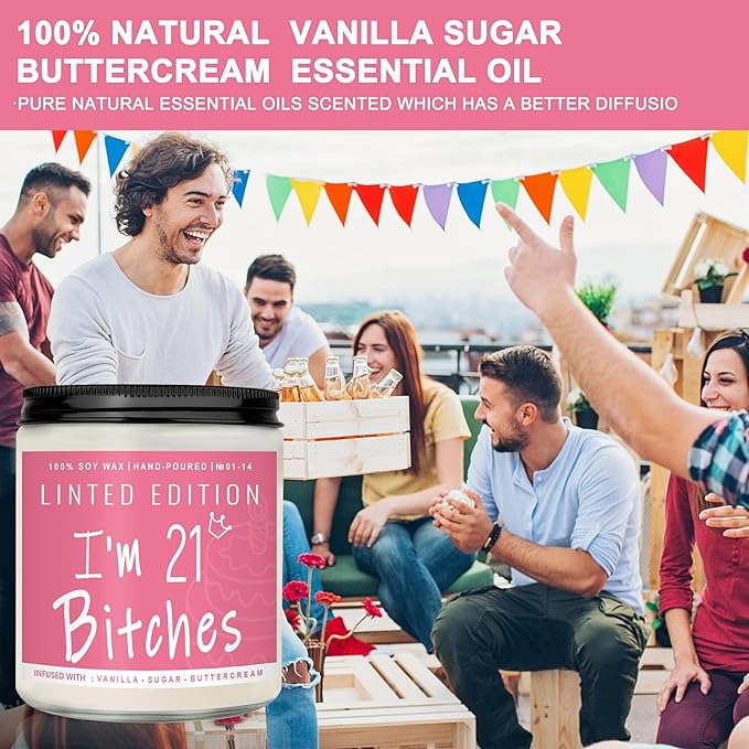 21th Birthday Gifts for Women, Perfect Birthday Present, Funny Presents for Mom, Friends, Wife, Sister, 7oz Vanilla Cream-Scented Candle - Bloomnest