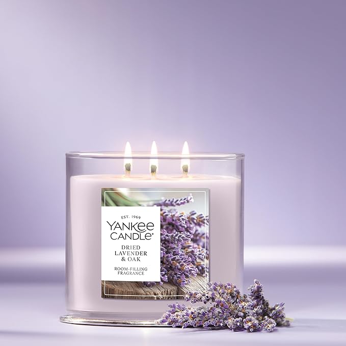 Yankee Candle Dried Lavender & Oak, Scented Candle, 14.5oz 3-Wick Candle Jar with up to 40 Hours Burn Time, Giftable - Bloomnest