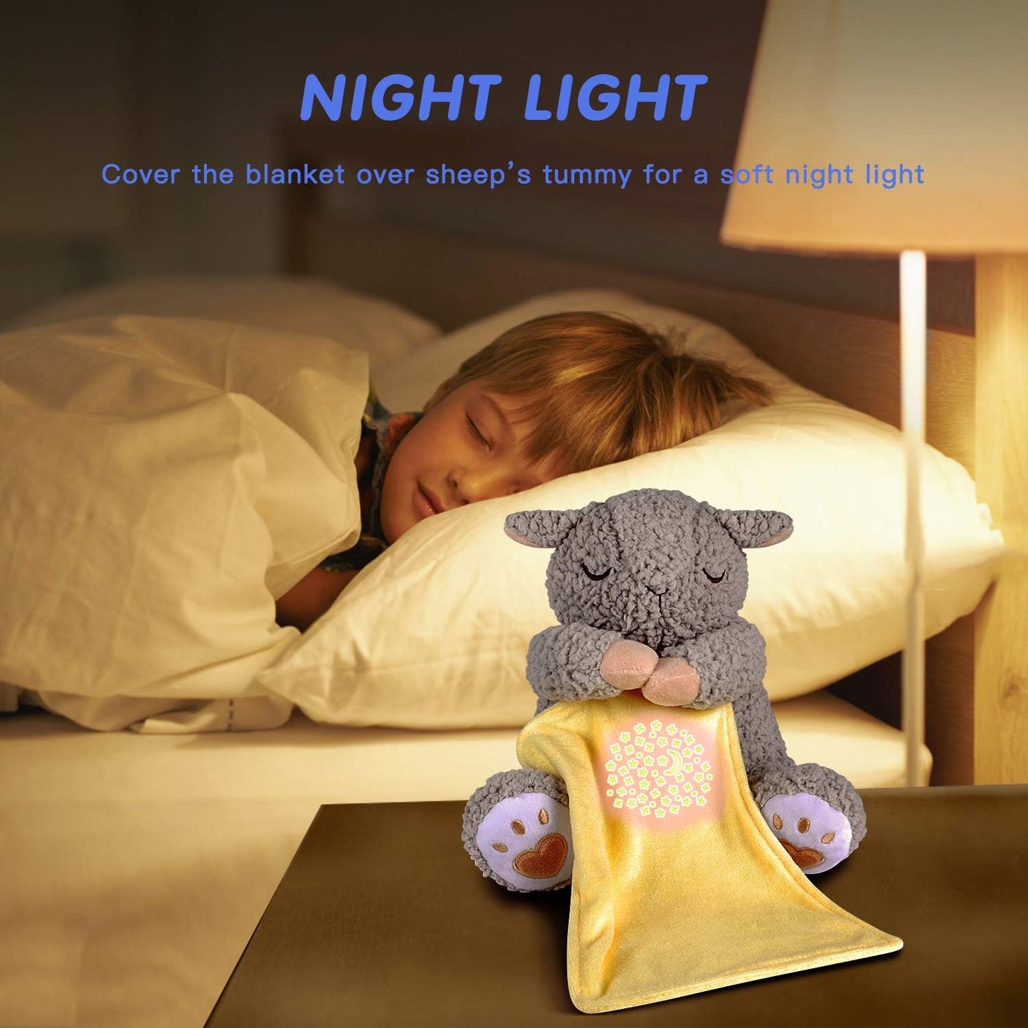 BEREST Baby White Noise Machine Stuffed Animal Toy, Mom's Heartbeat Lullabies Sheep Sleep Soother, Nursery Decor Night Light Projector, Toddler Crib Sleeping Aid, Babies Shower Gifts Portable