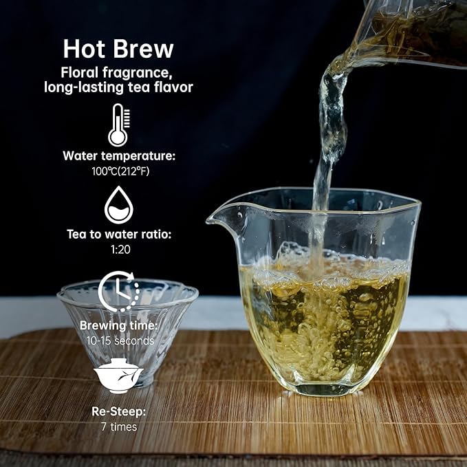 iTeaworld Jasmine Oolong Loose Leaf Tea, Fujian Anxi Tieguanyin Whole Leaf, Natural Jasmine Aroma, No Sugar & Additives, Hot & Cold Brew, Sealed Bag, 3.52oz - Bloomnest