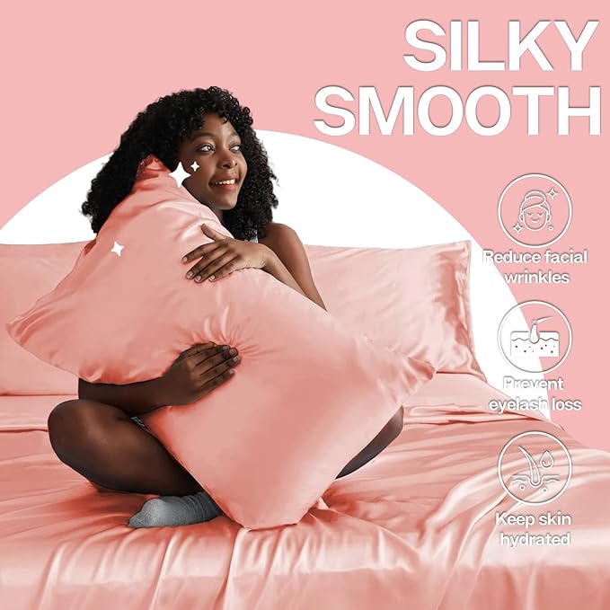 MR&HM Satin Pillowcase for Hair and Skin, Silk Satin Pillowcase 2 Pack, Standard Size Pillow Cases Set of 2, Silky Pillow Cover with Envelope Closure (20x26, Blush) - Bloomnest