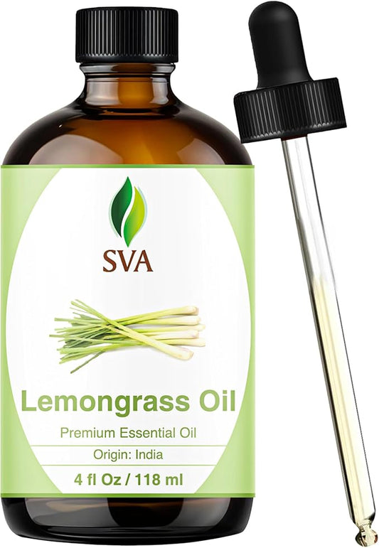 SVA Lemongrass Essential Oil – 4 Fl Oz – 100% Natural Lemongrass Oil - for Diffuser, Hair Care, Face, Skin Care, Aromatherapy, Scalp and Body Massage, Soap and Candle Making - with Dropper - Bloomnest