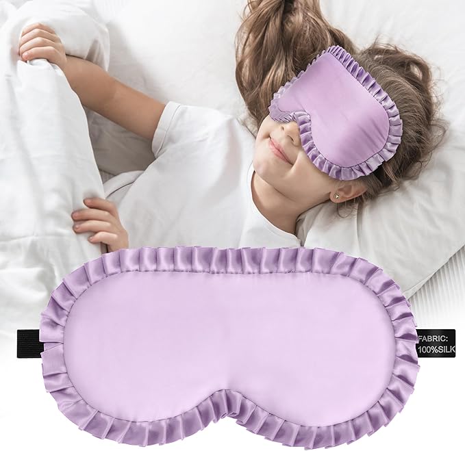 Kids Sleep Mask Eye Cover, 100% Real Mulberry Silk Sleep Mask with Adjustable Strap, Kids Blindfold for Sleeping, Boys Girls Eye Shade for Ages 5+, Soft and No Pressure (Purple) - Bloomnest