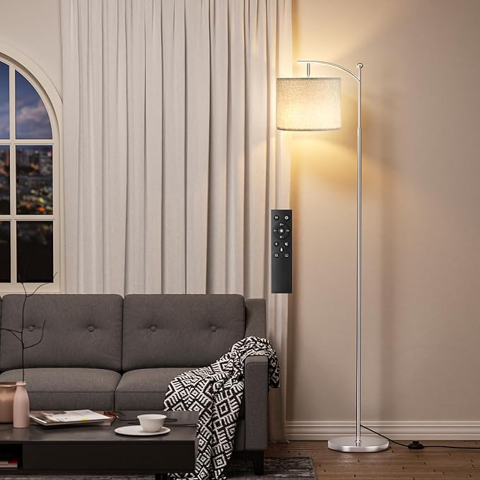 60" Floor Lamps with Remote Control & Bulb, Colors Temperature & Brightness Adjustable, Gray Shade & Silver Pole - Bloomnest