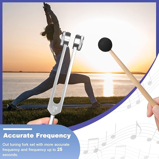 128 Hz Tuning Fork Weights Aluminum Clinical Grade Nerve/Sensory with Black Silicone Hammer, Cleaning Cloth and Felt Case, Non-Magnetic Aluminum Alloy - Bloomnest