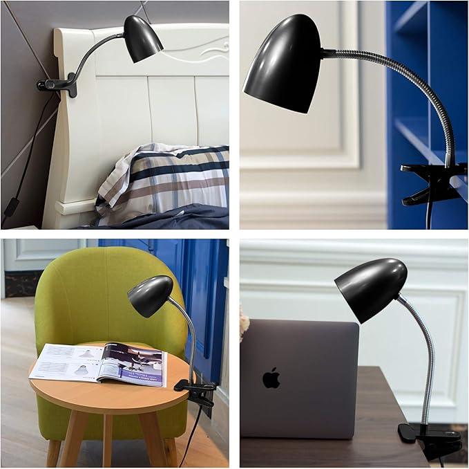 Clip on Light for Bed, Non-Dimmable Clip on Reading Light for Bed, 4000K Cool White, 3.5W 240 LM Desk lamp with clamp, Eye Protection, ETL Listed, Black - Bloomnest