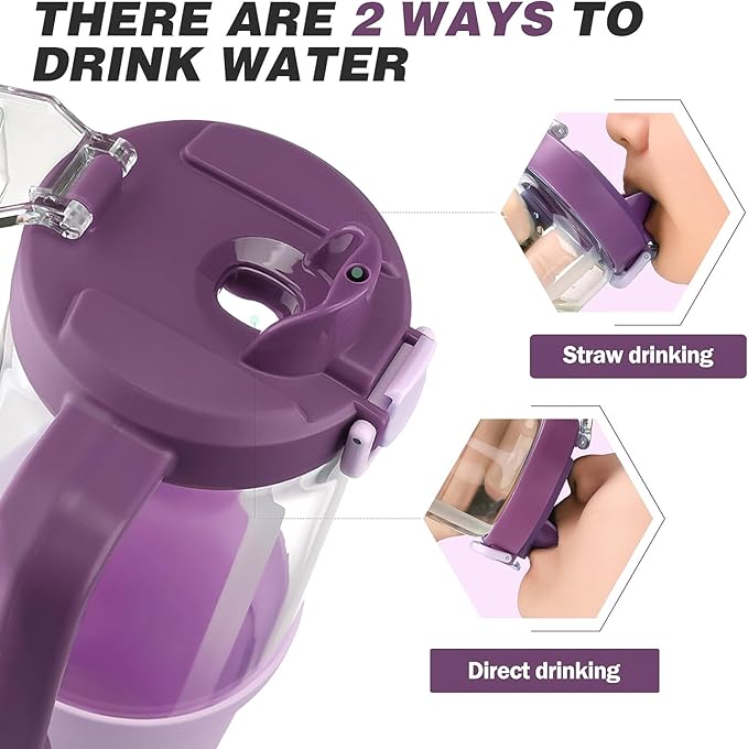 32 oz Glass Tumbler with Handle, 2-in-1 Straw and Sip Spout, Leakproof, BPA-Free Glass Water Bottle for Sports, Office, School, Lilac - Bloomnest
