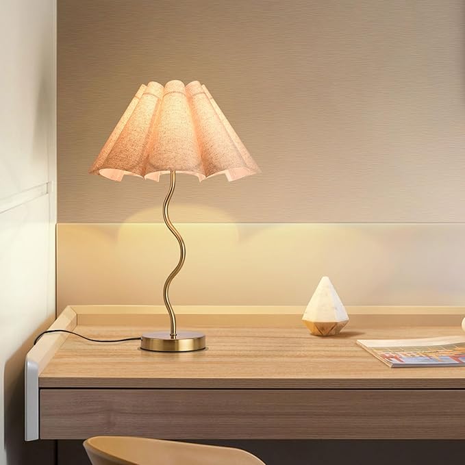 KUNJOULAM Small Table Lamp, Bedside Nightstand Lamp with Umbrella Form Fabric Lampshade, Morden Mini Desk Lamp for Bedroom Home Office Decor - Bloomnest