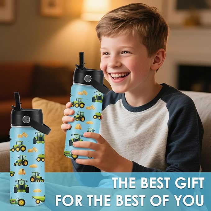 Car Gifts for Boy Girls - 16oz Kids Water Bottle with Straw, Tractor Stainless Steel Water Bottles Insulated, BPA-free, Leak-proof, Farm Tumbler, for School, Travel - Car Lovers Chlidren Gift Cup(1pc) - Bloomnest