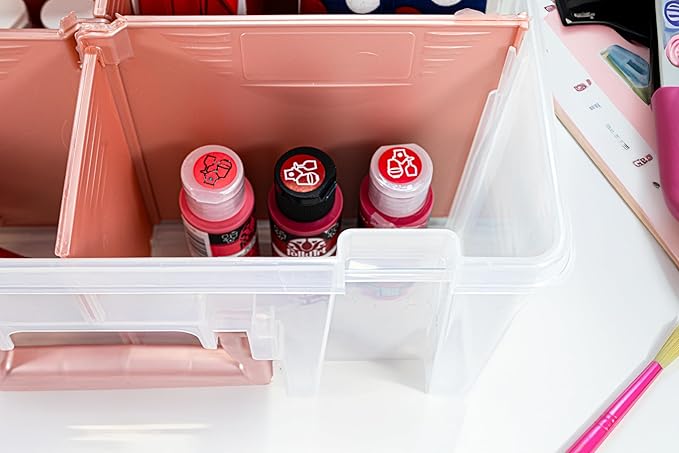ArtBin 6990RK-AMZ Super Satchel Double Deep Compartment Box - Art Storage with 8 Removable Compartments, Smart Closure for Craft Supplies (Rose Gold - Pack of 3) - Bloomnest