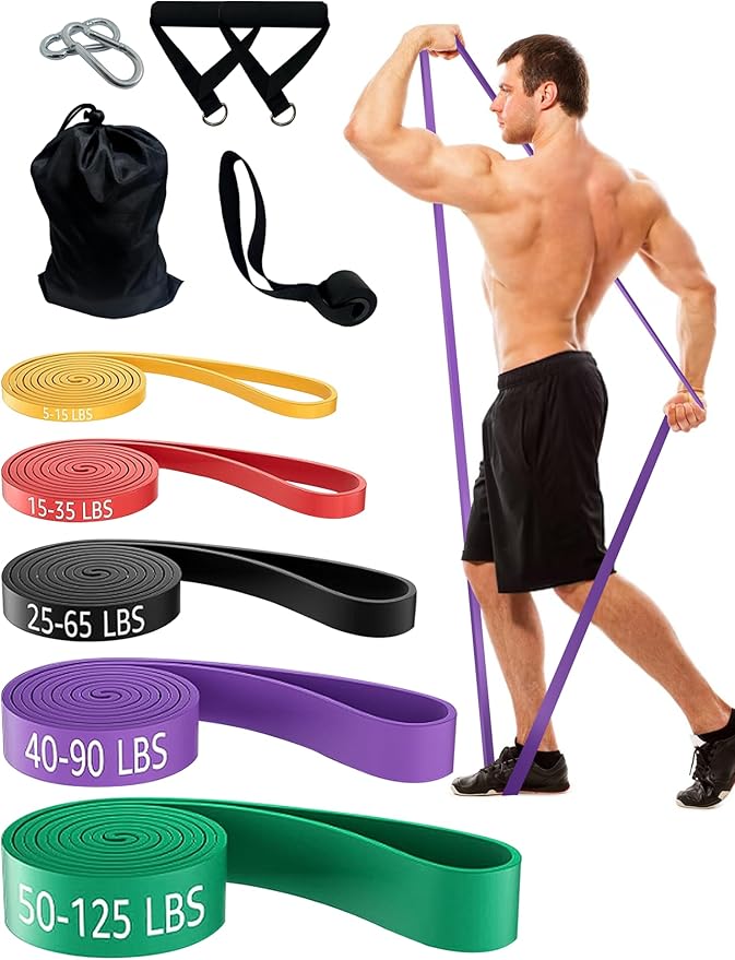 Resistance Bands Set for Pull Up Assistance, Exercise Workout Bands Set with Handles and Door Anchor, Elastic Band for Working Out, Body Stretching, Muscle Training, Men & Women - Bloomnest