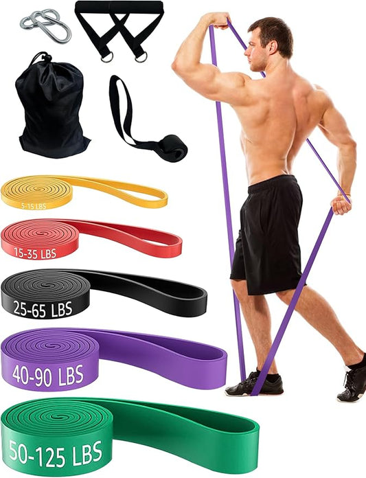 Resistance Bands Set for Pull Up Assistance, Exercise Workout Bands Set with Handles and Door Anchor, Elastic Band for Working Out, Body Stretching, Muscle Training, Men & Women - Bloomnest