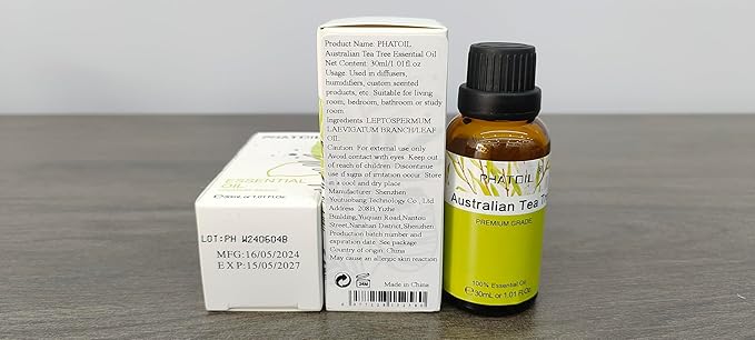 Australian Tea Tree 1.01fl.oz Essential Oil, PHATOIL Pure Aromatherapy Oils for Diffuser, Humidifier, Perfect for DIY Soap, Candle, Bath Bombs Making(30ml) PHATOIL