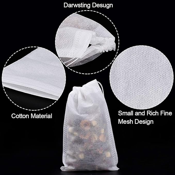 Fenshine 100Pcs Large Tea Bag - Disposable Empty Tea Filter Bags No Mess Mesh Bags with Drawstring for Concentrate/Iced Coffee, Herb, Loose Leaf Tea - Bloomnest
