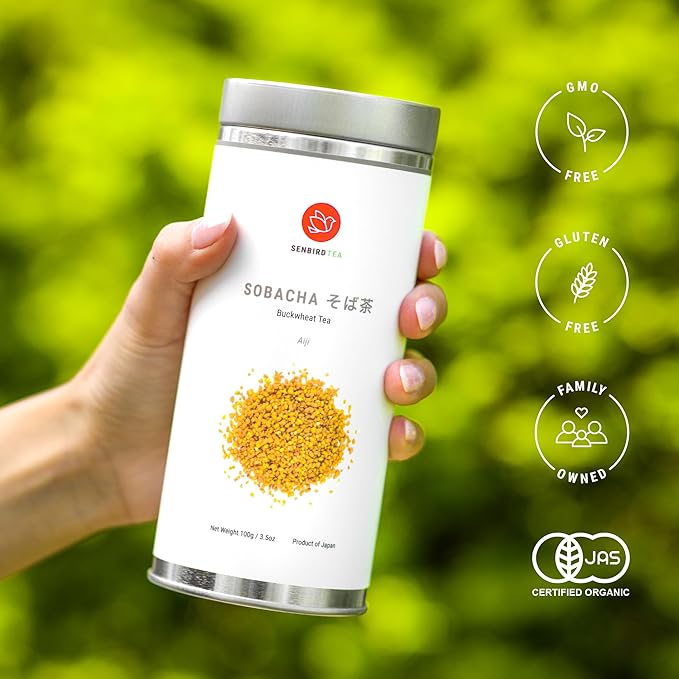 Senbird Premium Sobacha - Japanese Soba Buckwheat Tea - From Hokkaido - Loose Leaf in Airtight Tea Tin (3.5oz/100g) - Bloomnest